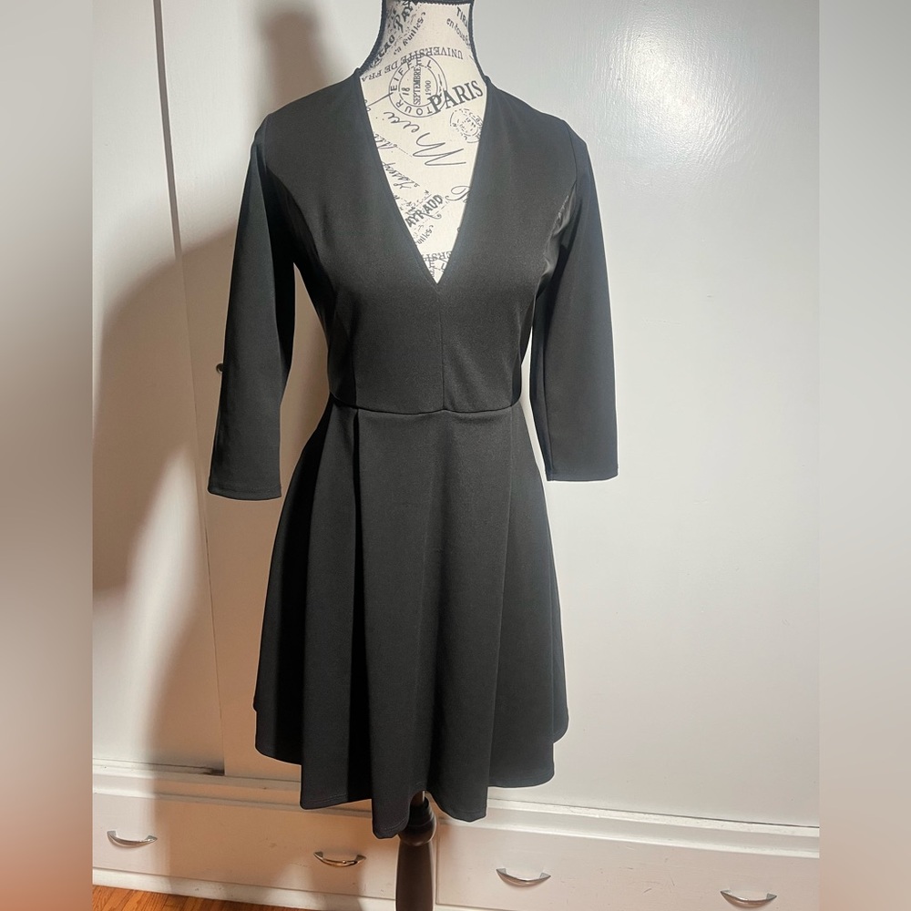 Vintage Inspired Black V-Neck Dress